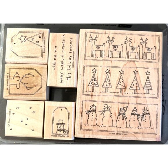 Stampin Up! 2006 Festive Favorites Wood-Mounted Rubber Stamp Set Of 6 Holiday - Picture 2 of 4
